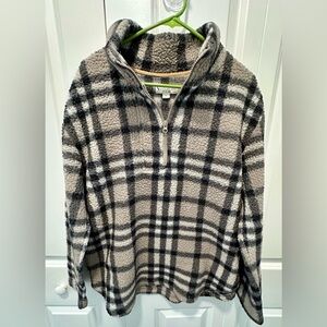 Koolaburra Plaid Sherpa Half-Zip Pullover in Gray and Black